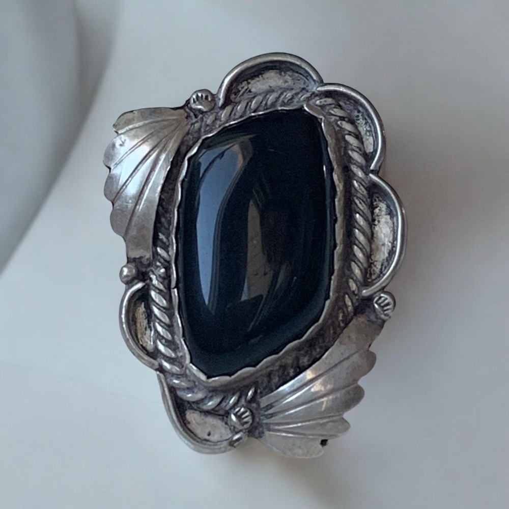 Signed PLATERO Native American Navajo Black Onyx Sterling Silver Ring Jewelry - Picture 2 of 9